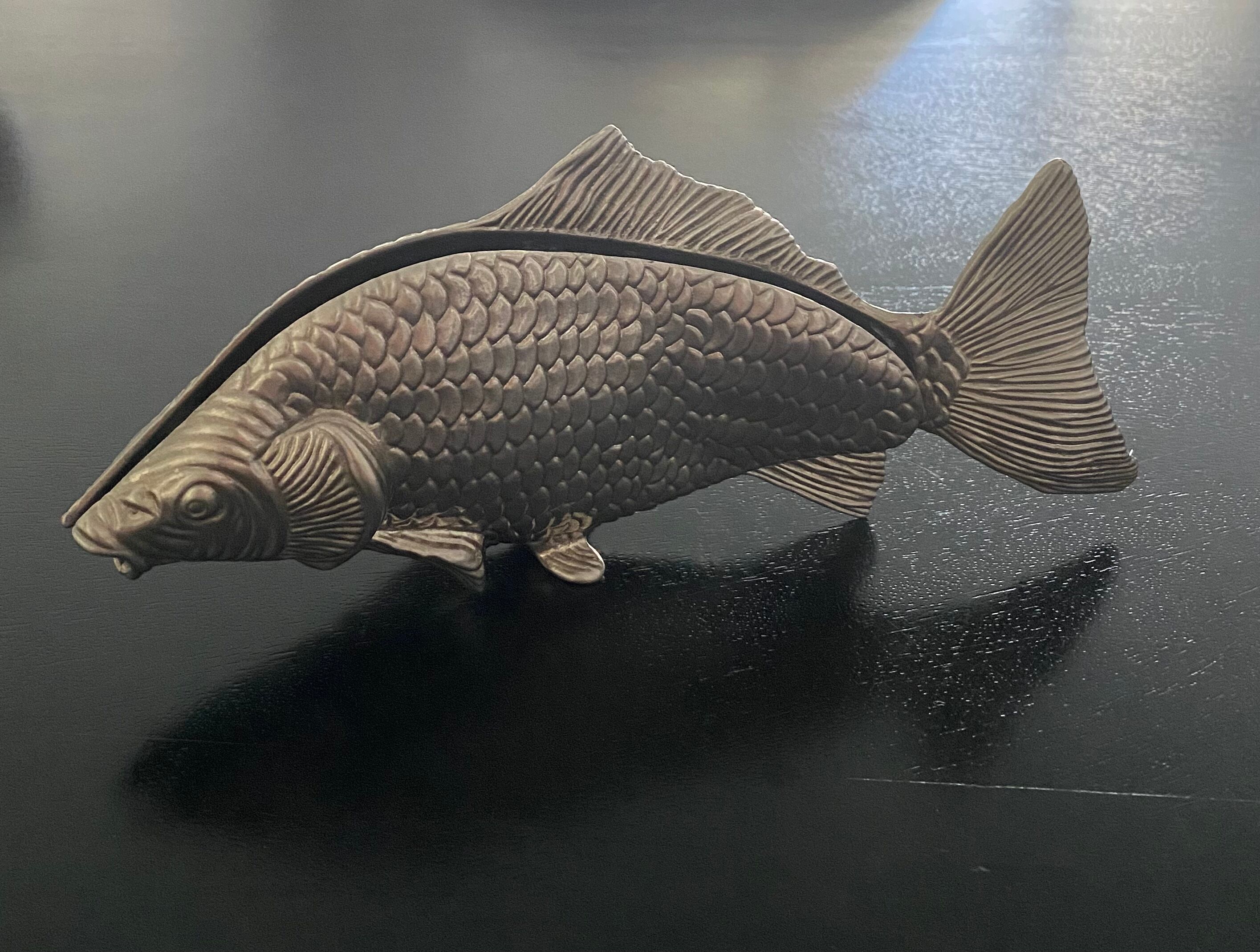Letter holder fish shape silver metal