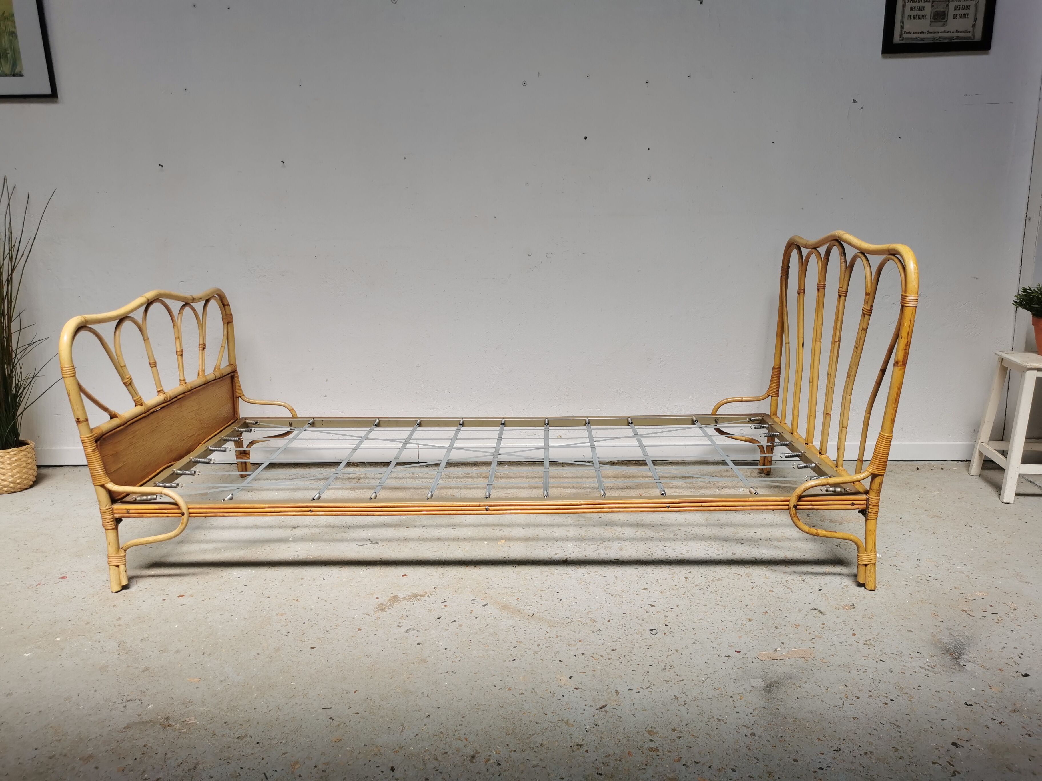 Pair of vintage rattan beds