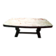 Large cream marble coffee table with solid cherry wood base