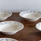 Set of 10 small soup plates with blue flower frieze pattern