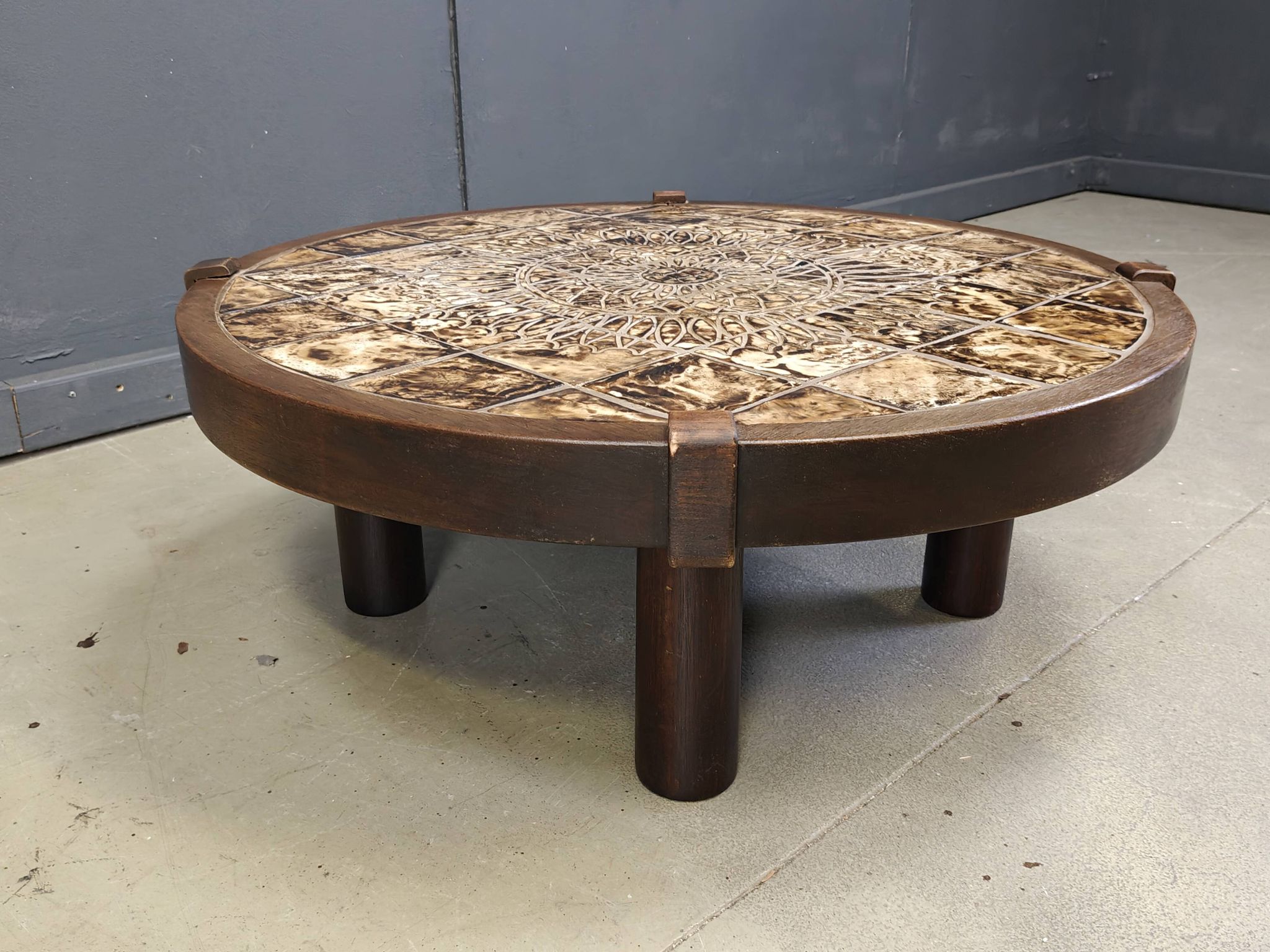 Round Vallauris ceramic coffee table by Barrois, 1960s