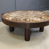 Round Vallauris ceramic coffee table by Barrois, 1960s