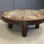 Round Vallauris ceramic coffee table by Barrois, 1960s