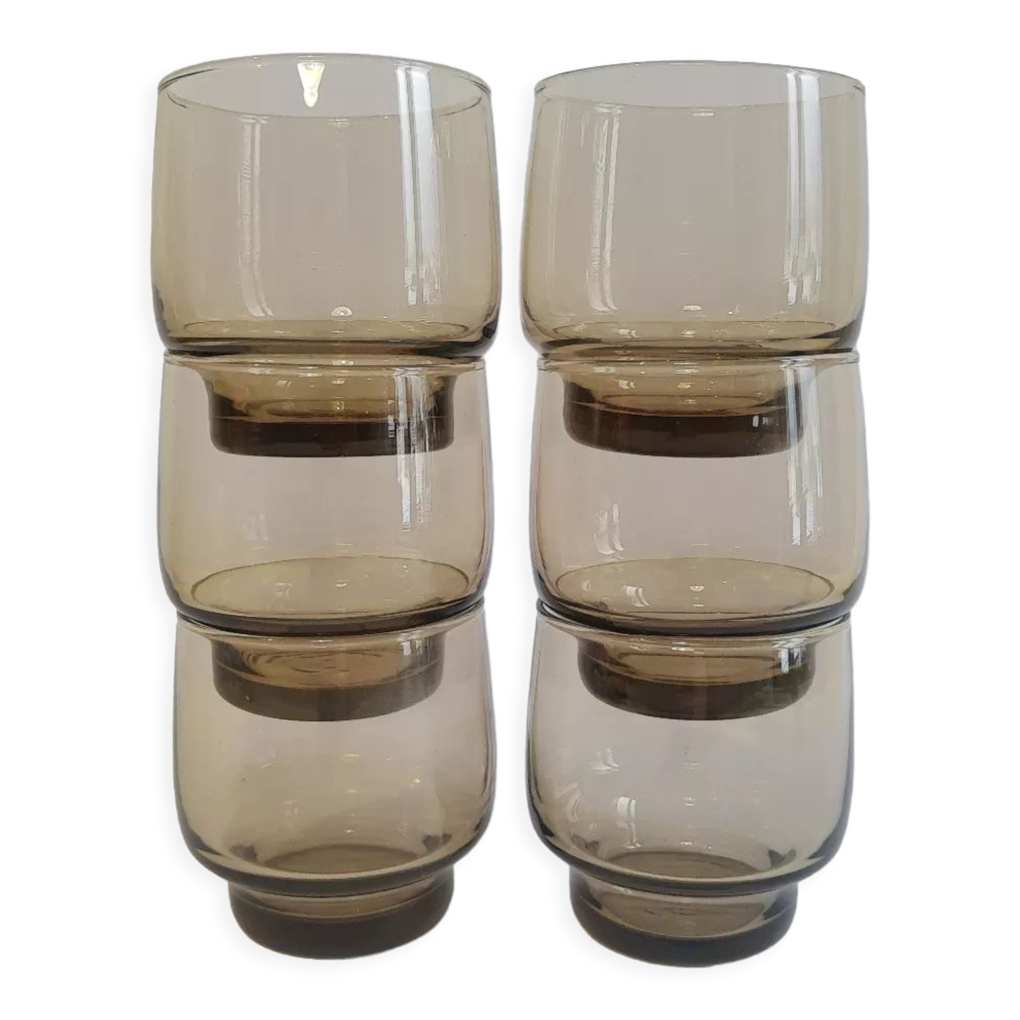 Set of 6 vintage 70s smoked glass water glasses
