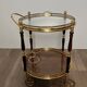 Oval Rolling Table in Brass and Mahogany with Openwork Gallery and Bottle Holder