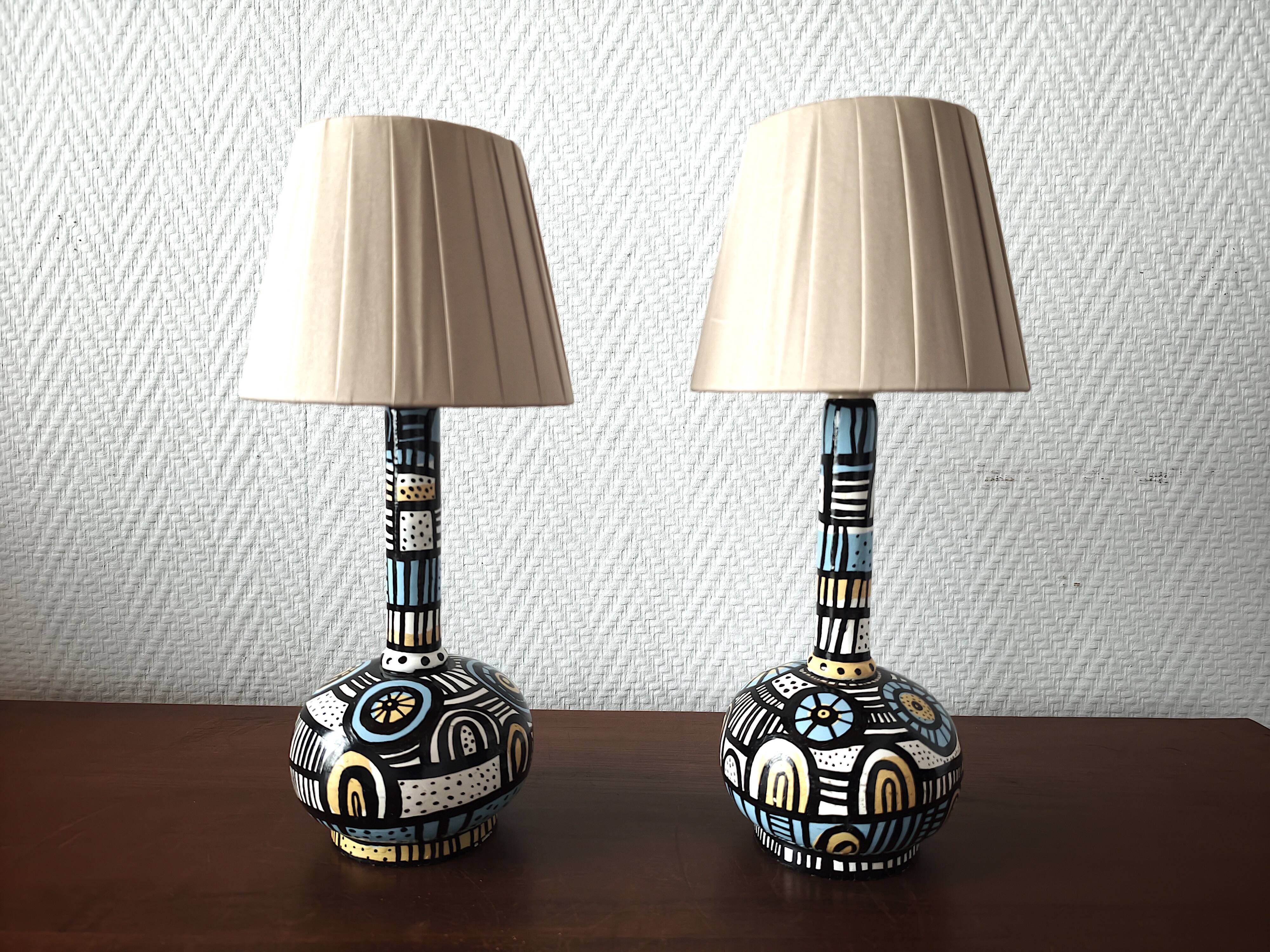 Pair of Spanish painted wooden lamps