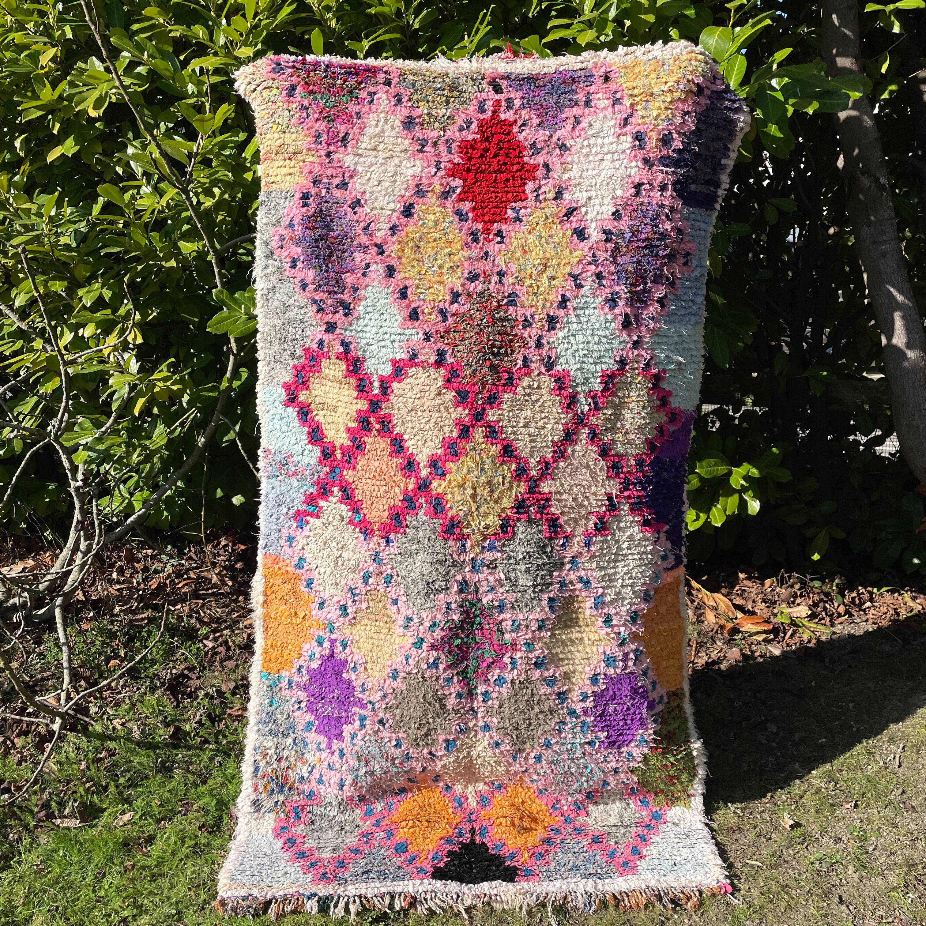 Colorful berber carpet boucherouite 113x217cm