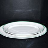 Limoges set of 2 old oval porcelain dishes with green and gold edging