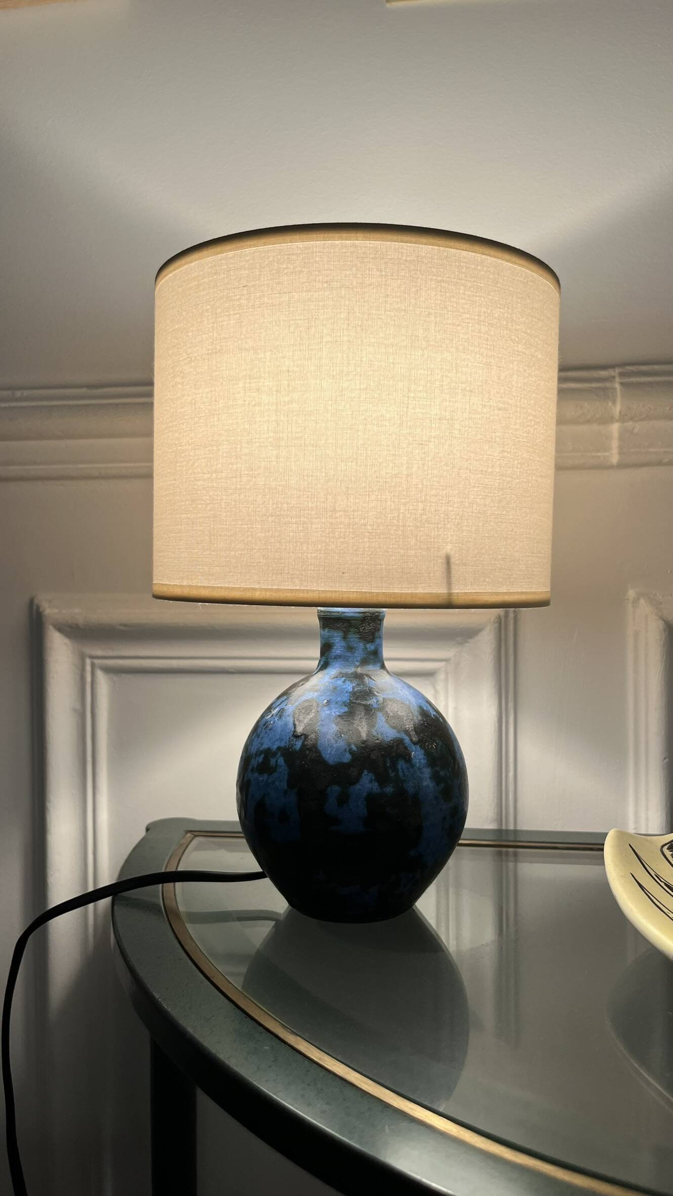 Blue ceramic lamp by Jacques Blin