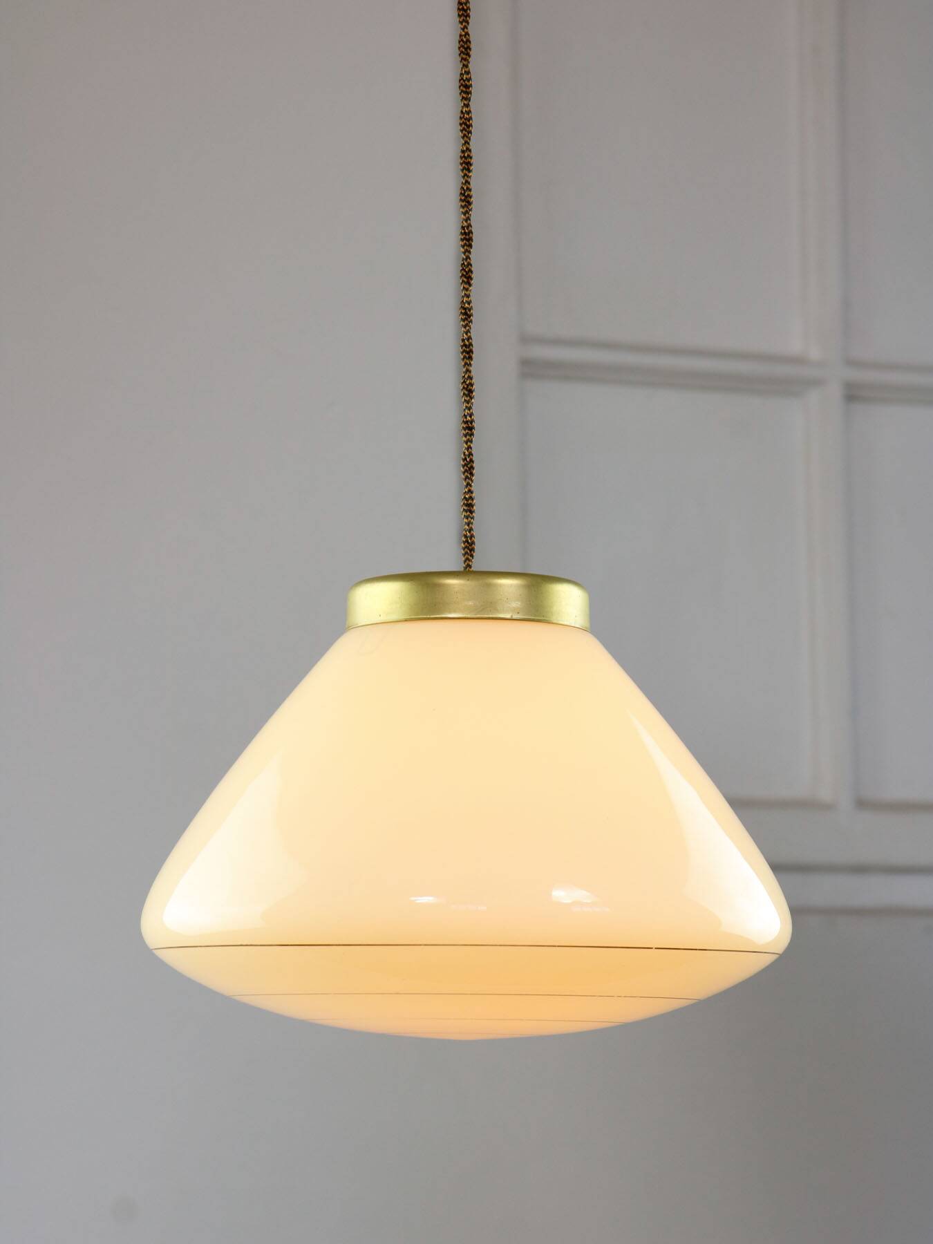 Mid-Century Modern Italian Yellow Glass and Brass Pendant Lamp, 1960s