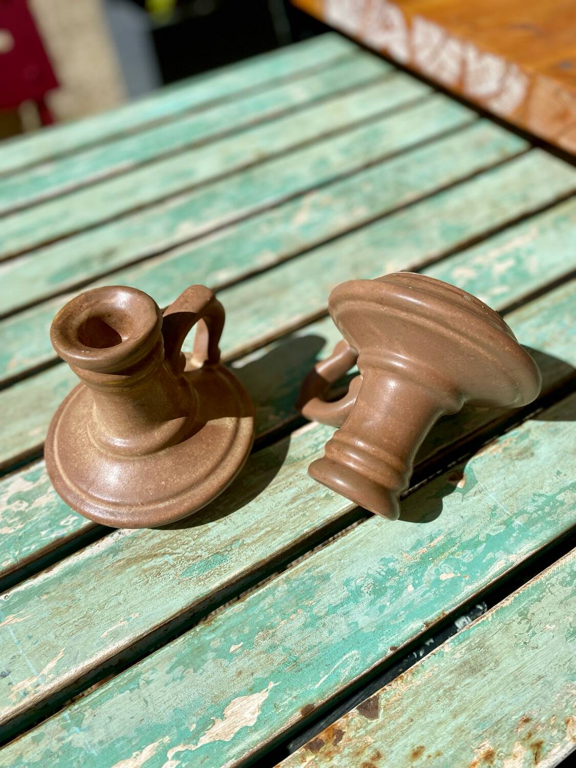 Vintage stoneware candle holders