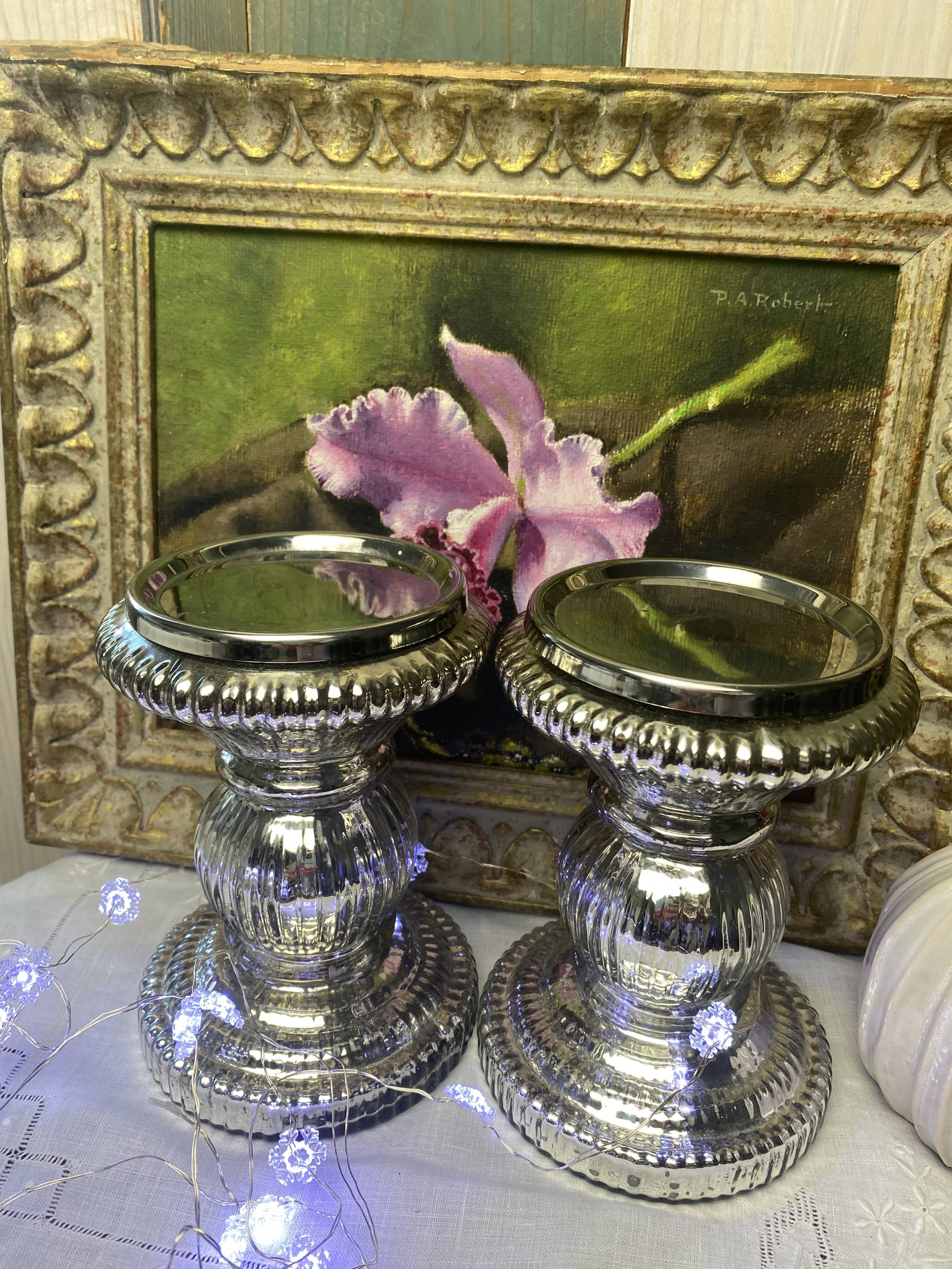Set of 2 mercurized glass candle holders
