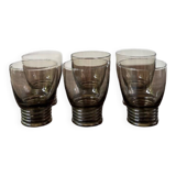 Set of 6 vintage 70s glasses with smoked grey ring feet