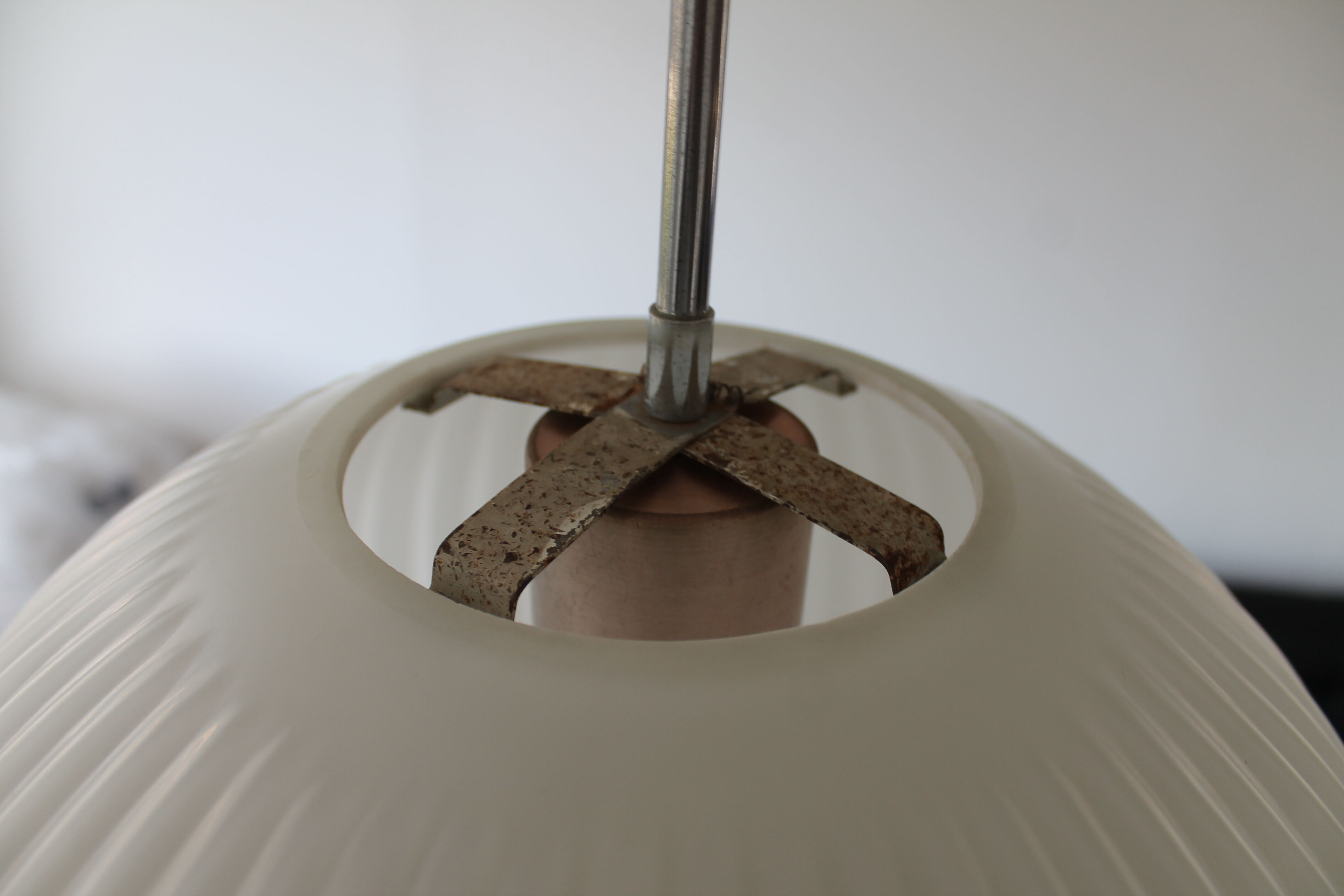 Large globe opaline suspension pleated circa 1950