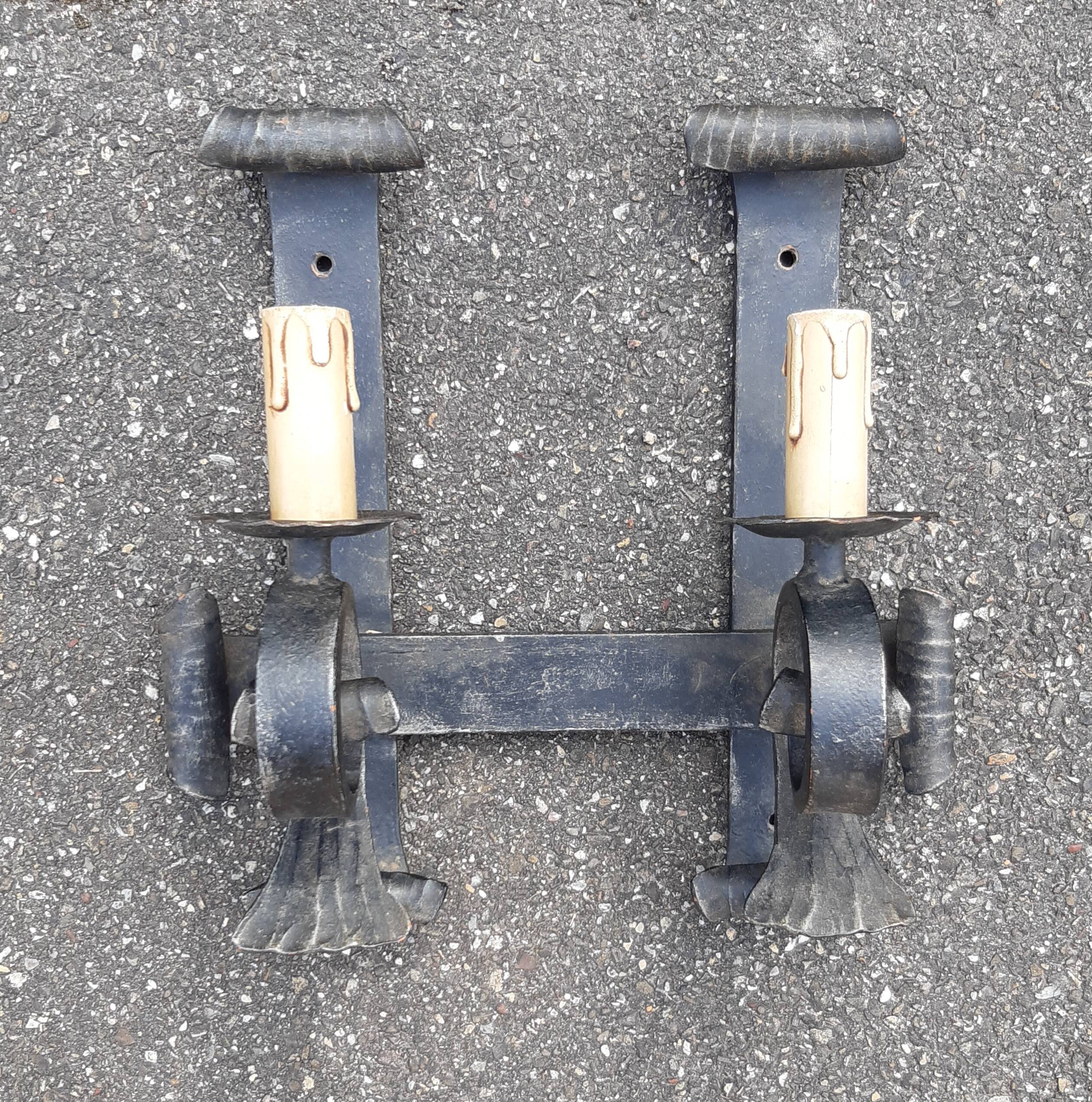 Brutalist wrought iron wall lamp 1970