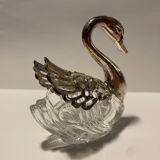 Crystal salt cellar / silver in the shape of a swan