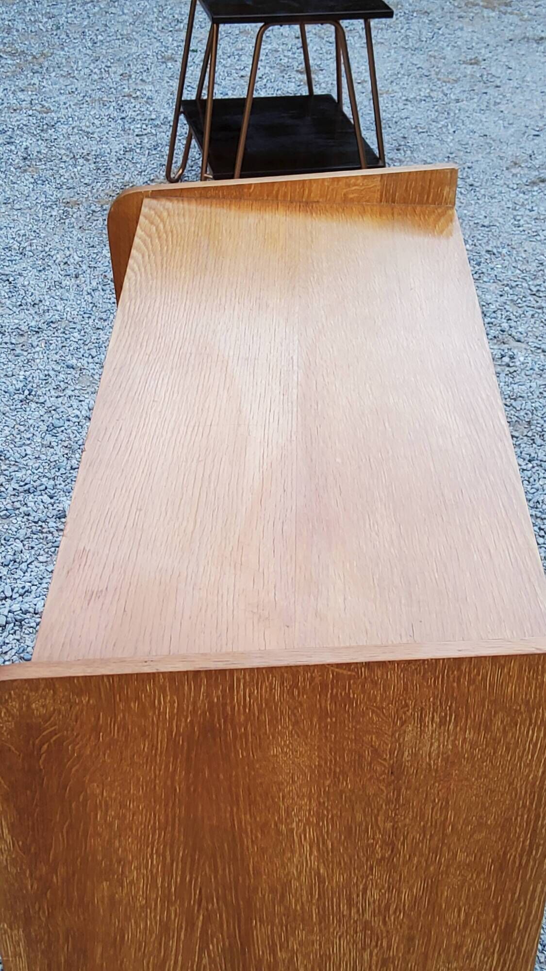 Vintage chest of drawers in golden blond oak legs compass and fins 3 drawers from the 50s
