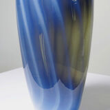 Vintage smoked glass vase lined with opaline, Murano bubble.