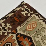 Light Green & Orange Tribal Turkish Kilim Rug, 141x305Cm