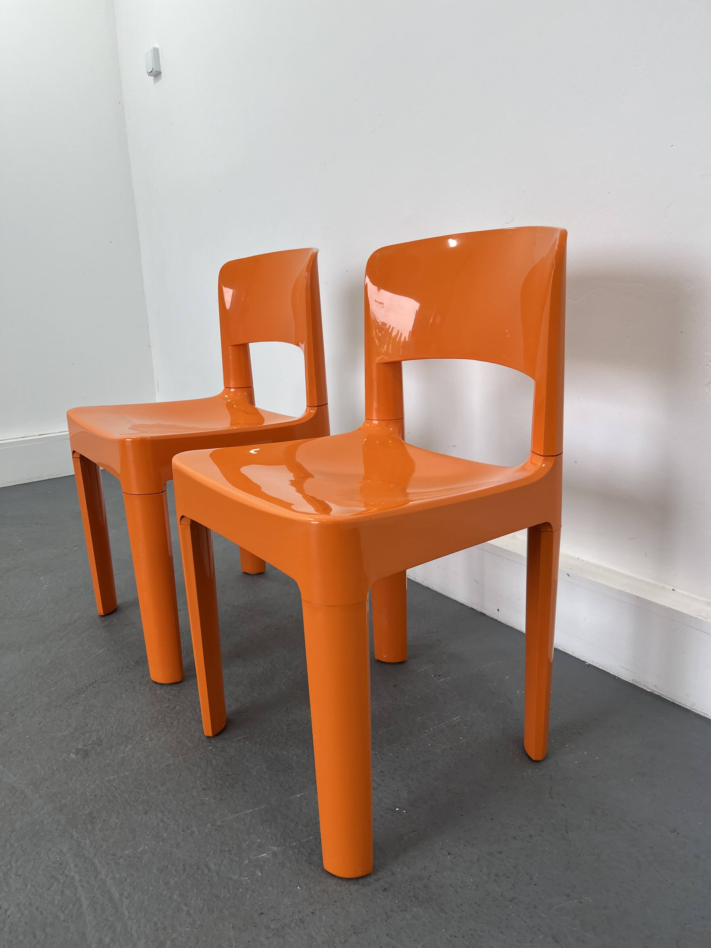 Set of 2 vintage Allibert chairs in orange plastic, France 1970s