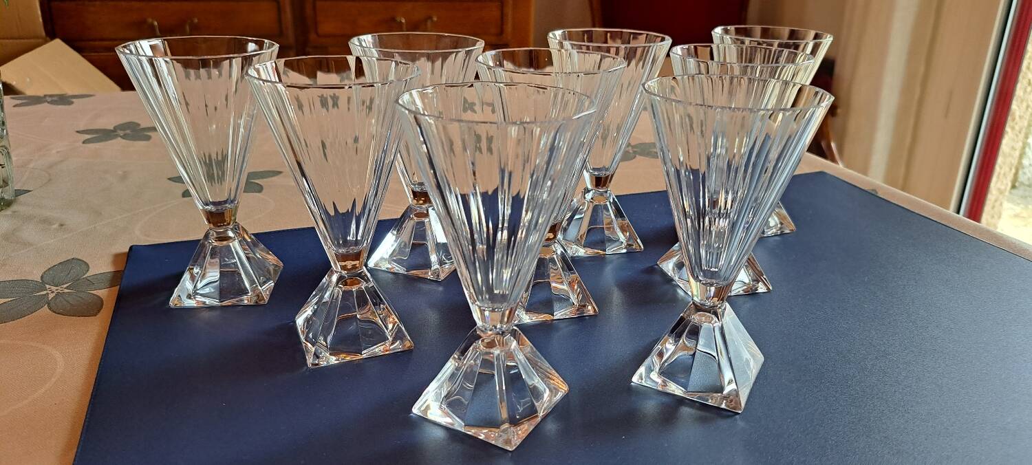 9 crystal d'arques wine glasses pyramid model designer Jacques Durand 80s