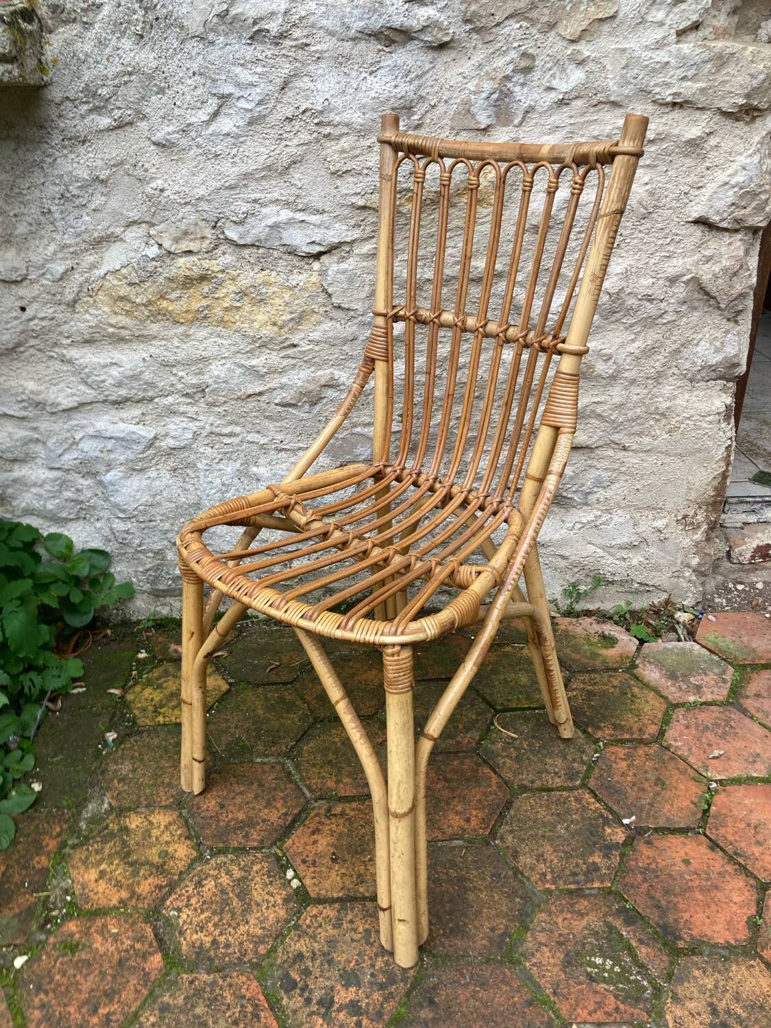 Lot de 10 chaises en rotin vintage