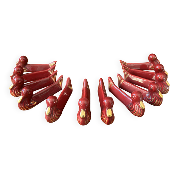 Ensemble de 12 repose-baguettes en céramique émaillée, vintage, 1950 - 70