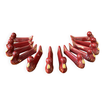 Set of 12 vintage glazed ceramic chopstick rests, 1950-70