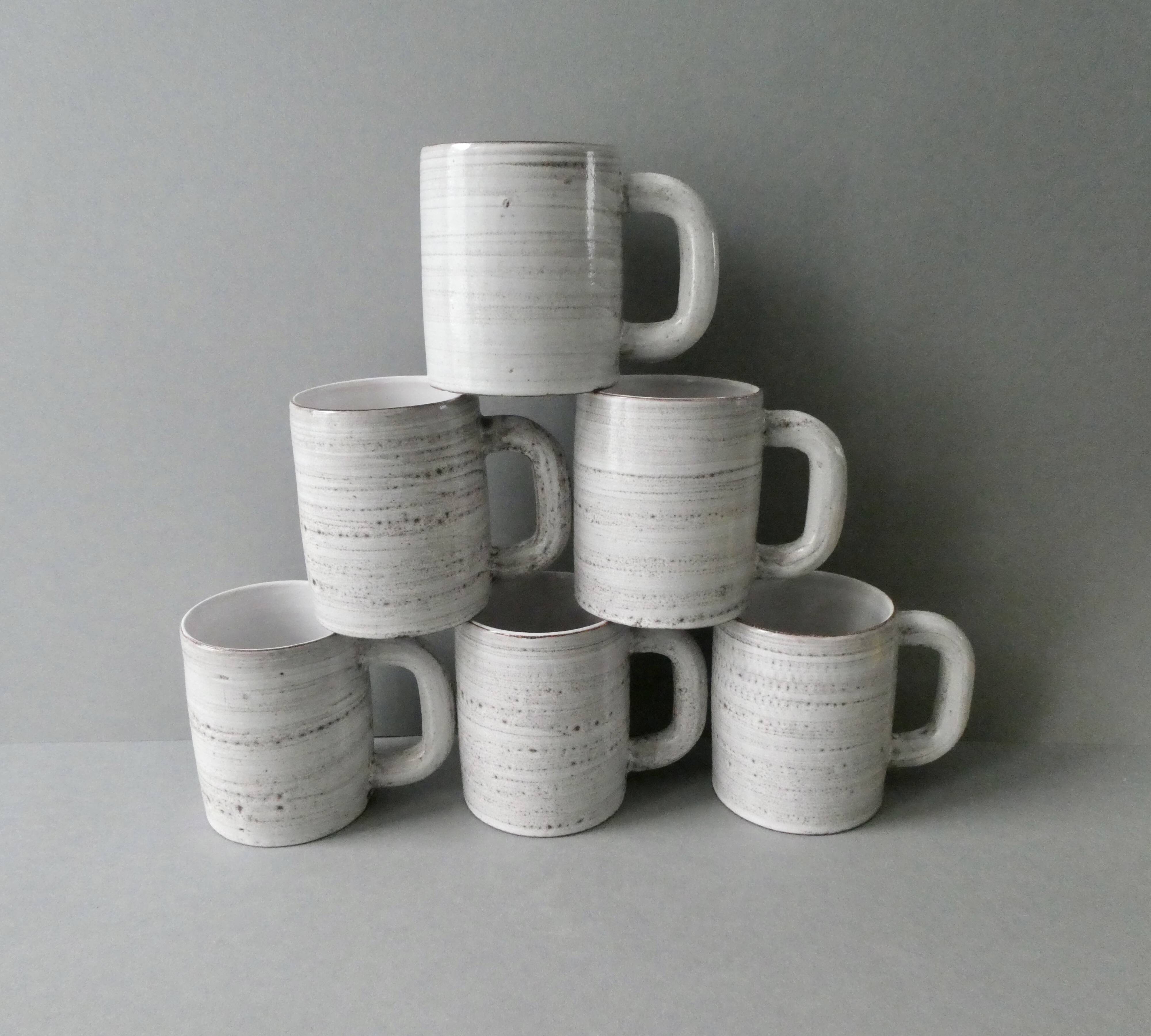 6 ceramic mugs signed Grandjean Jourdan, Vallauris