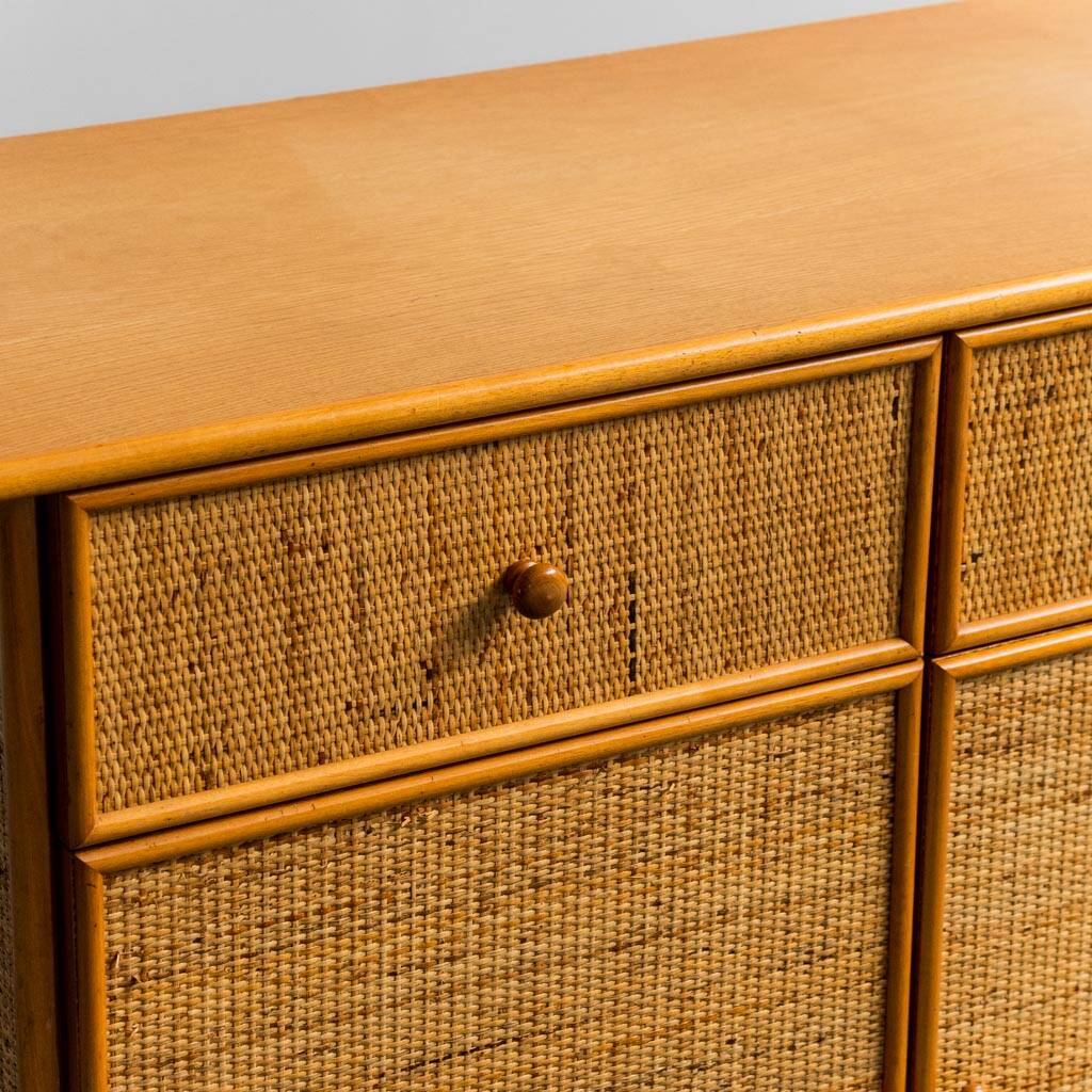 Commode en bois rotin 1970 vintage