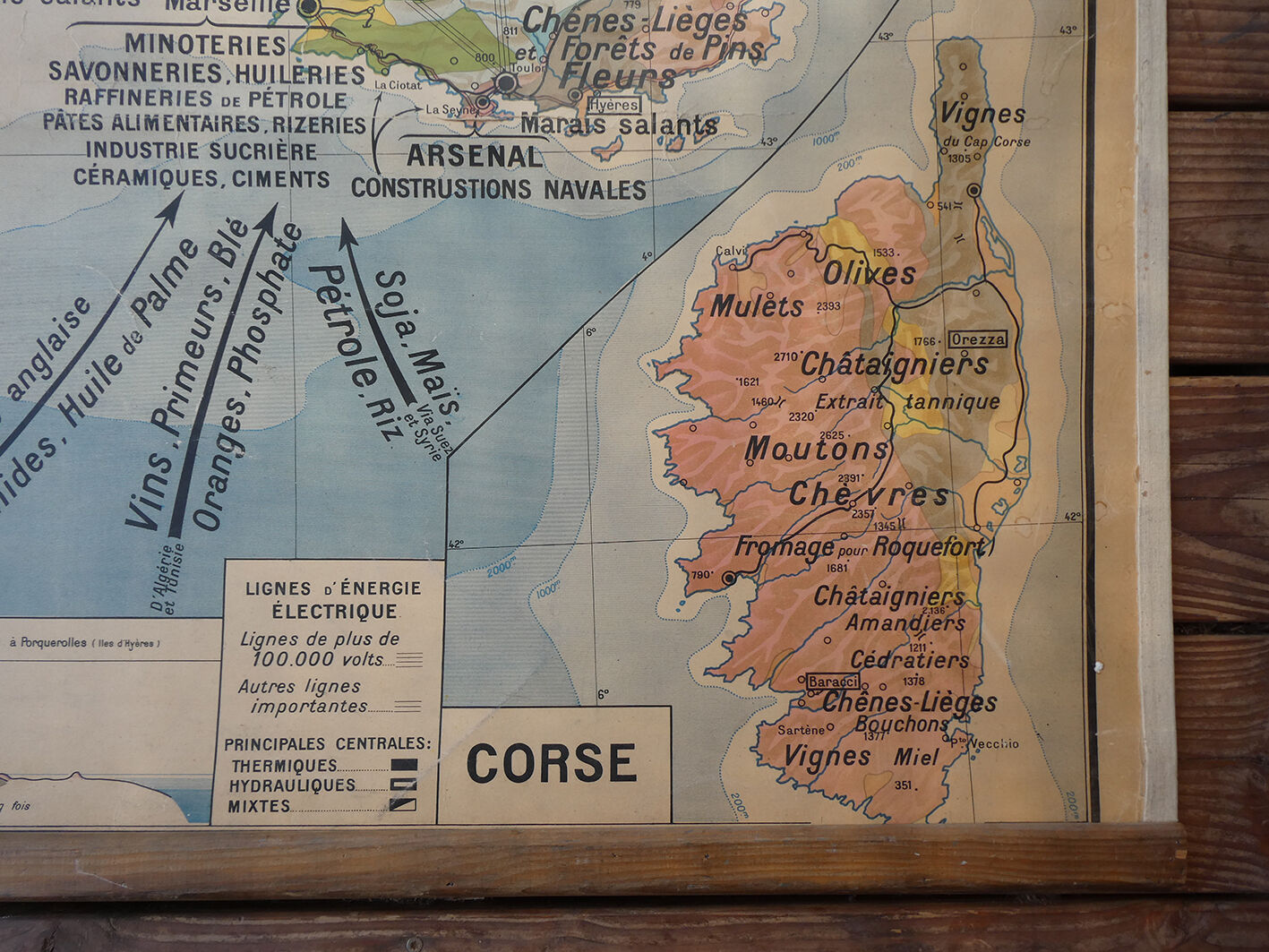Ancient school map "Midi Mediterranean and Corsica" - Paul Kaeppelin