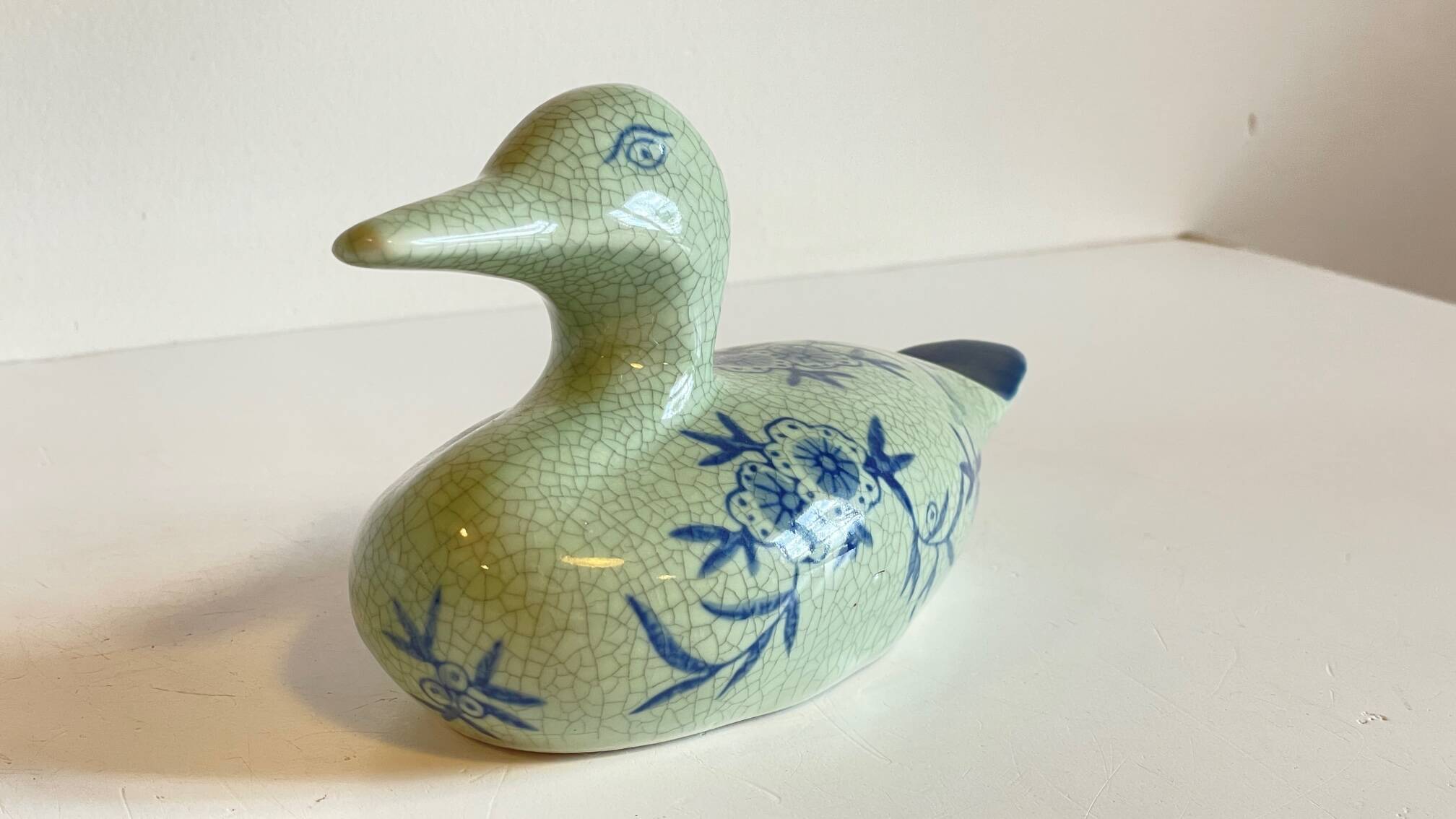 Vintage Blue Ceramic Duck