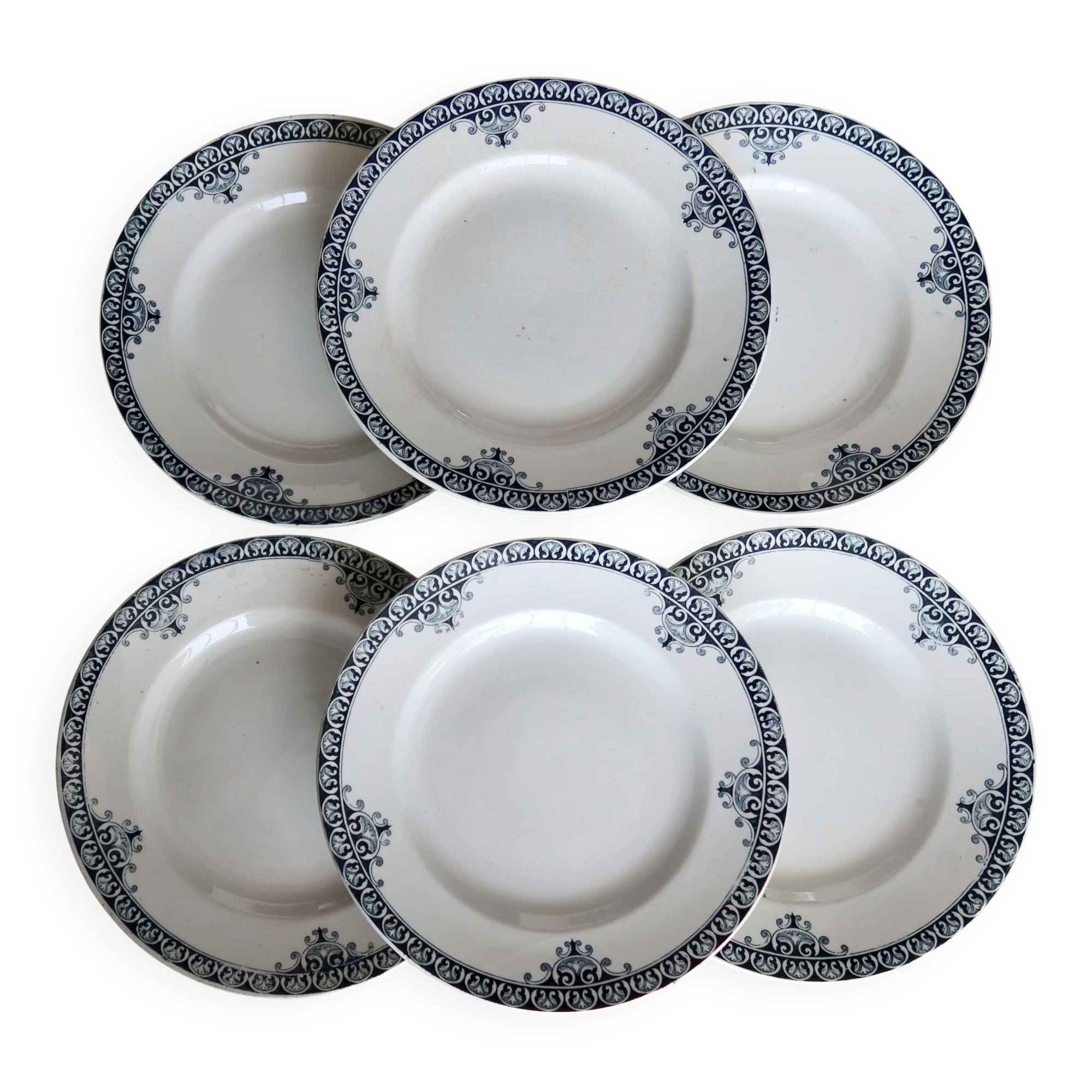 6 vintage ironstone dinner plates – Andrinople series - Moulin des Lou