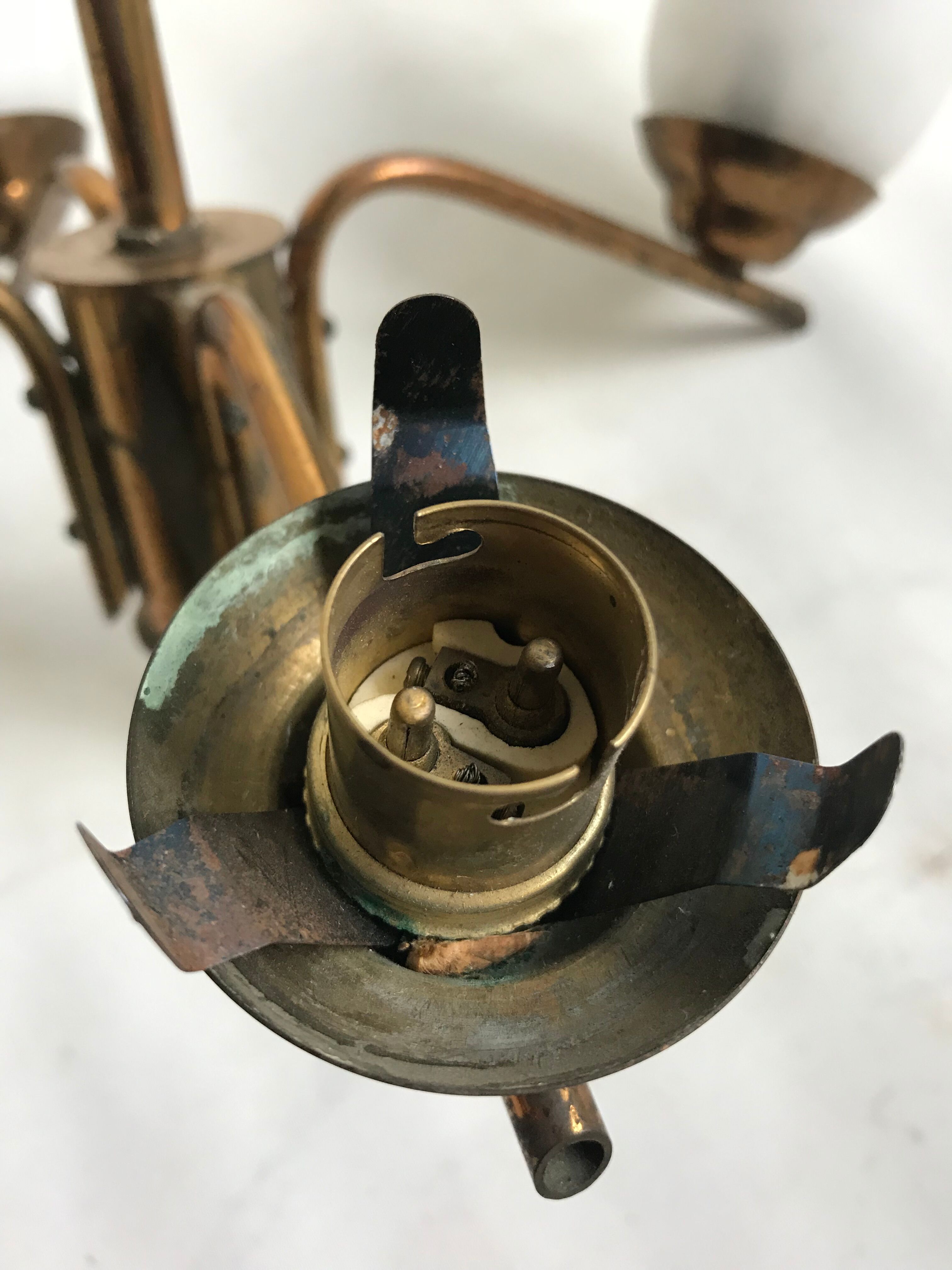 Glass and gilded brass chandelier