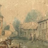 Painting landscape church Germigny-des-Prés 1854