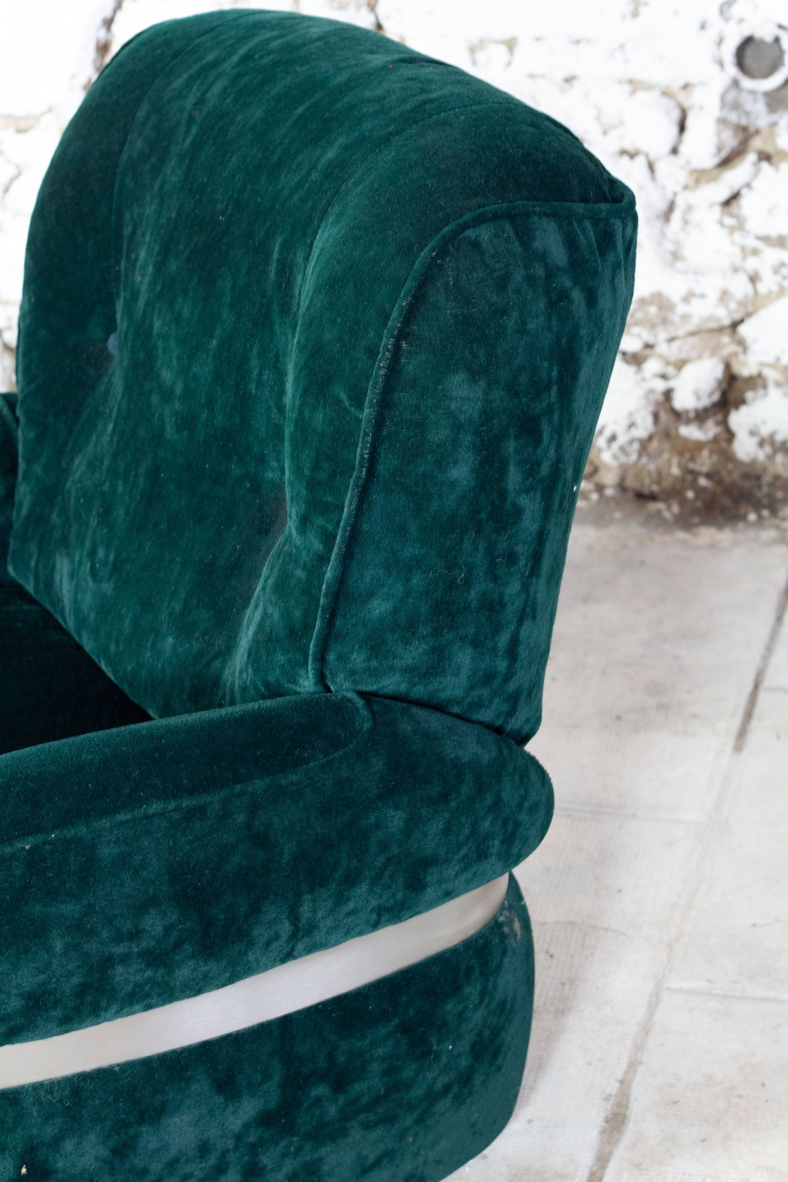 Green velvet armchair "spage age" by Beka, 1970