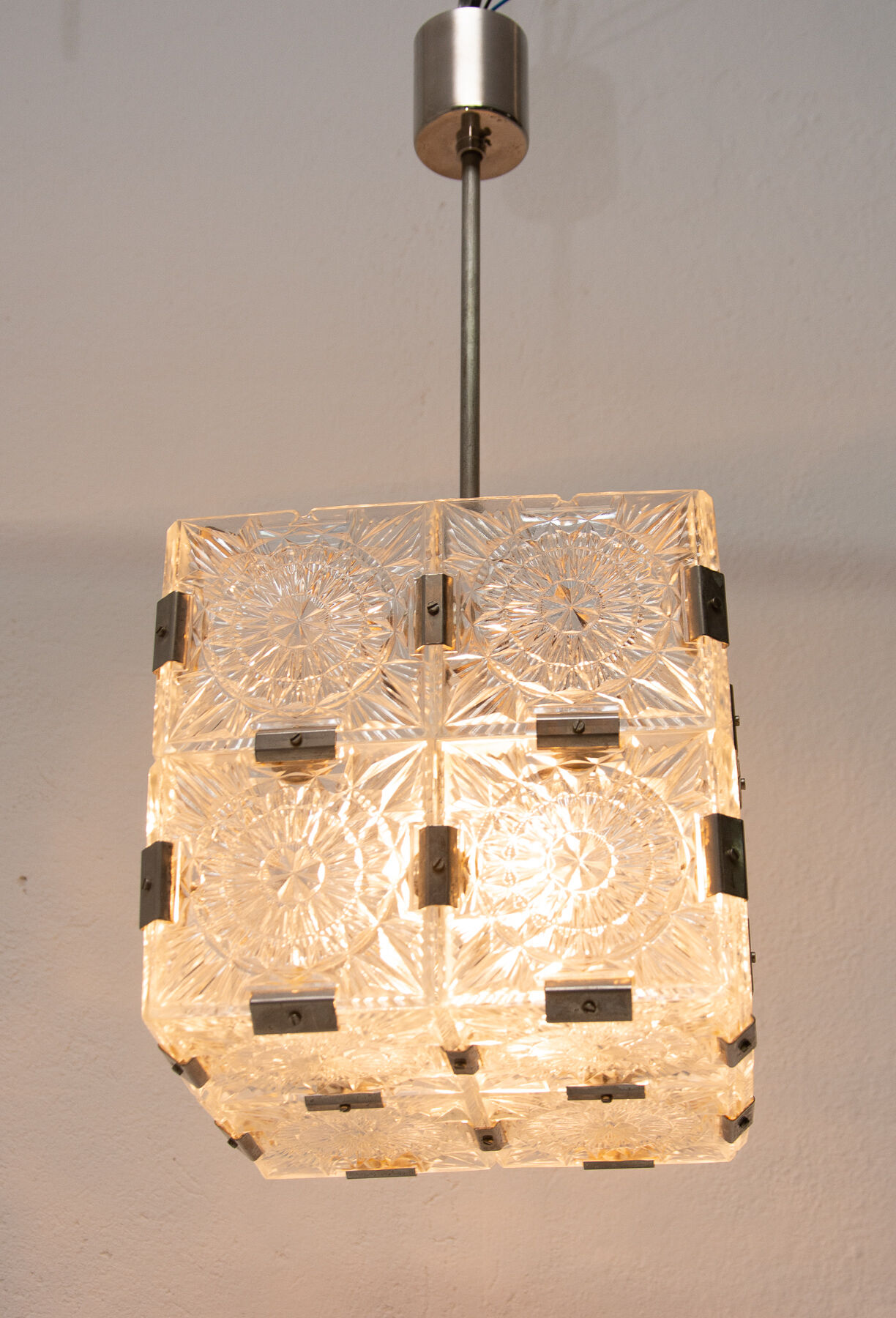 Pair of Glass Cube Pendants for Kamenický Šenov, 1970s
