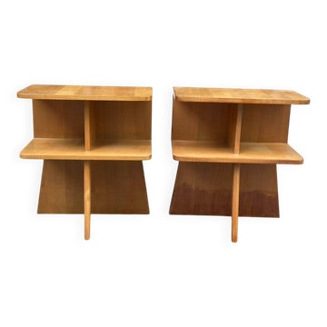 Asymmetrical Mid Century Modern bedside tables oak 1960