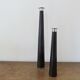 Pair of designer candlesticks, XXL, tapered, teak and chrome metal, 1980s