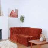 Rusty velvet low chair without arms