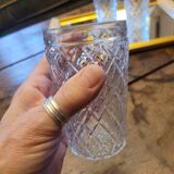 Set of three long drink glasses in pressed glass with a diamond pattern, 1960.