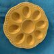 Flat plate, for 8 eggs in glazed ceramic slurry vintage yellow slip