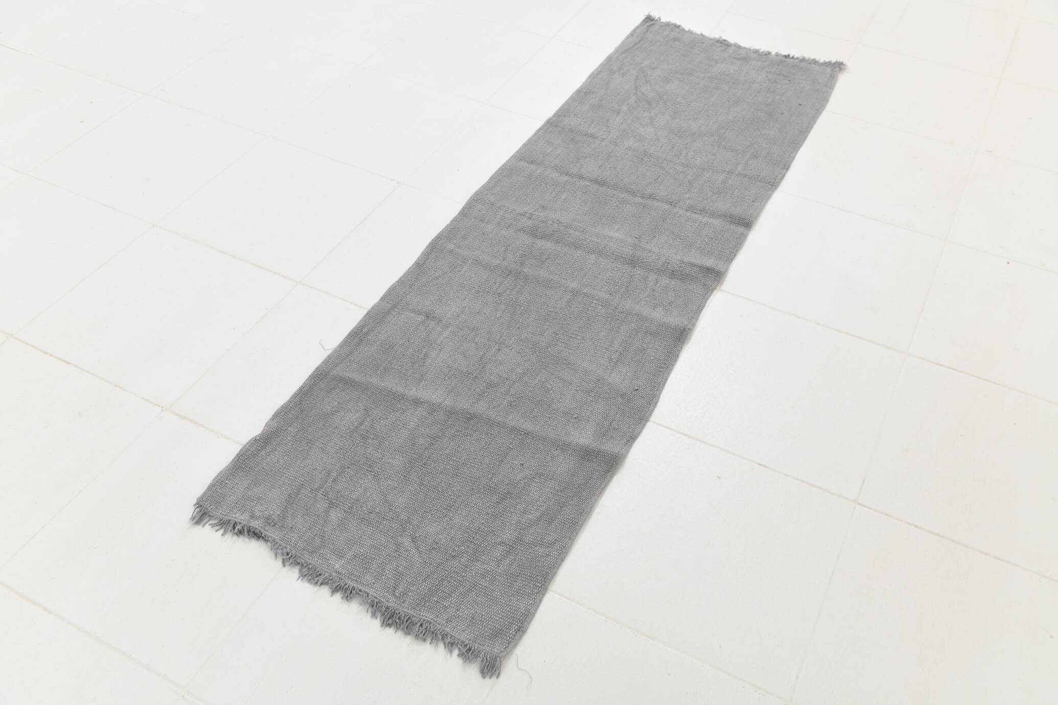 Light Gray Handmade Vintage Kilim Runner Rug, 62x192 Cm