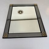 Grand miroir vintage année 70 design DEKNUDT décor géométrique bois