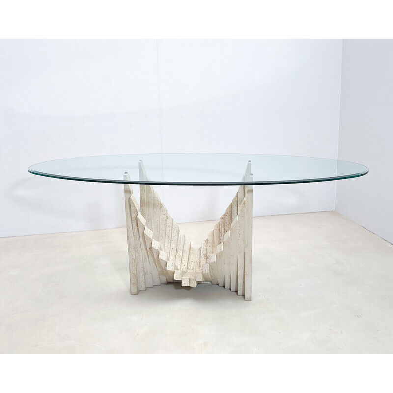 Vintage sculptural travertine table, italy 1970s