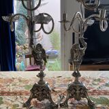Putti candelabra 4 candles louis xvi style design pieces late 20th century. signed