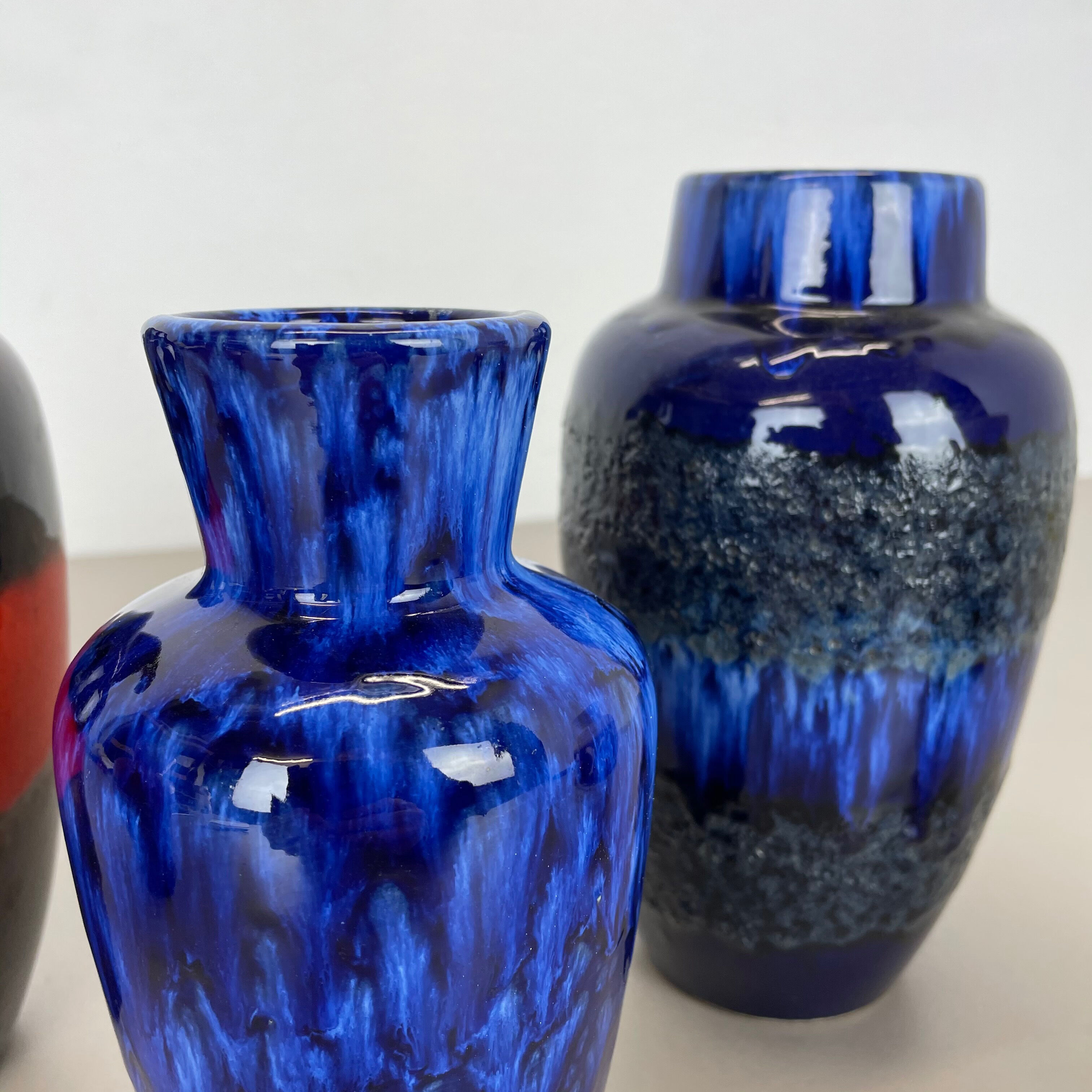 Set of Five Vintage Pottery Fat Lava Vases Made by Scheurich, Germany, 1970s