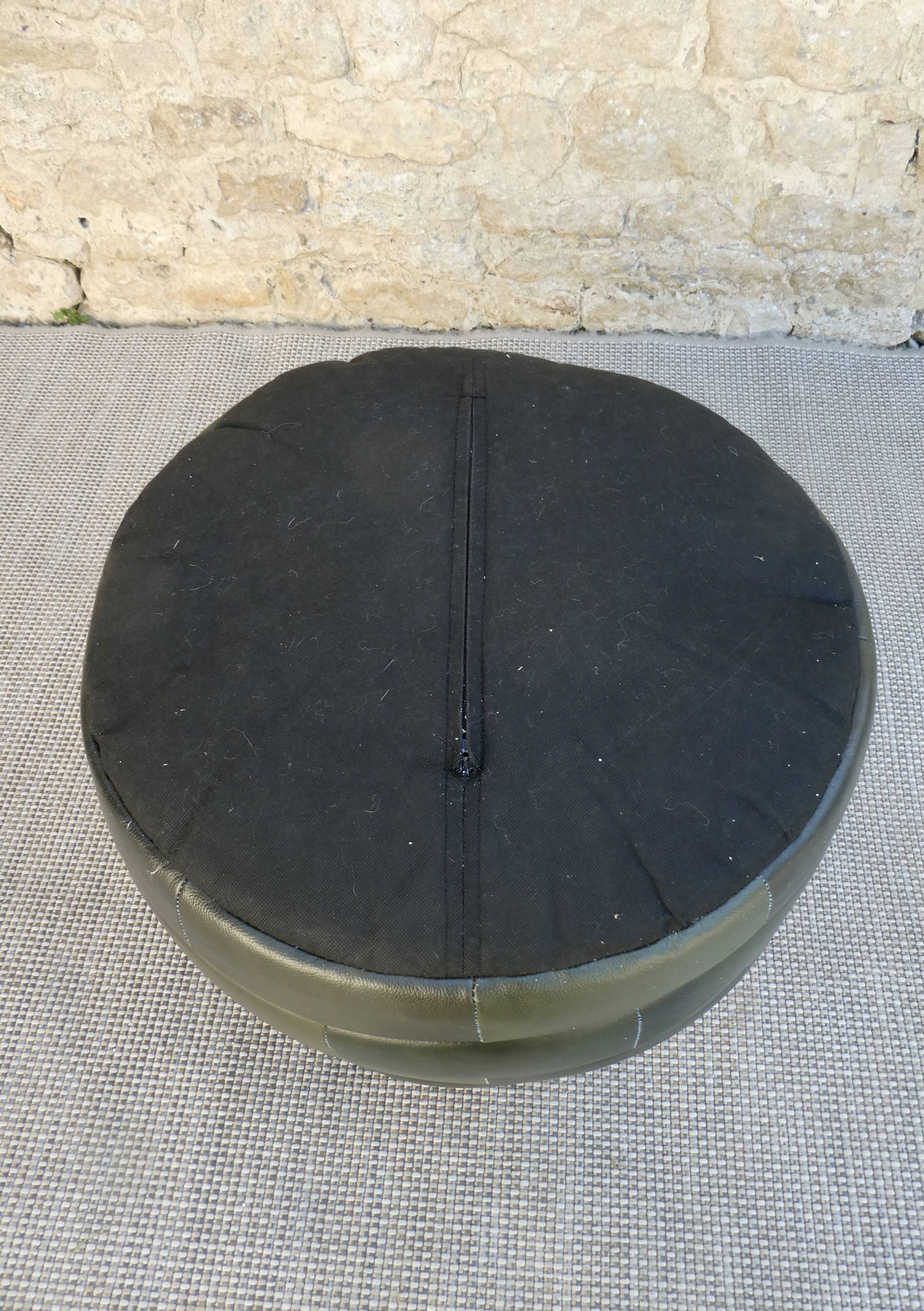 Pouf in green leather patchwork, 70s