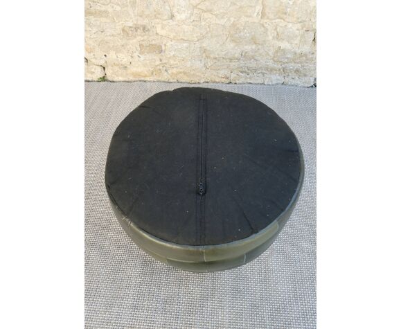 Pouf in green leather patchwork, 70s