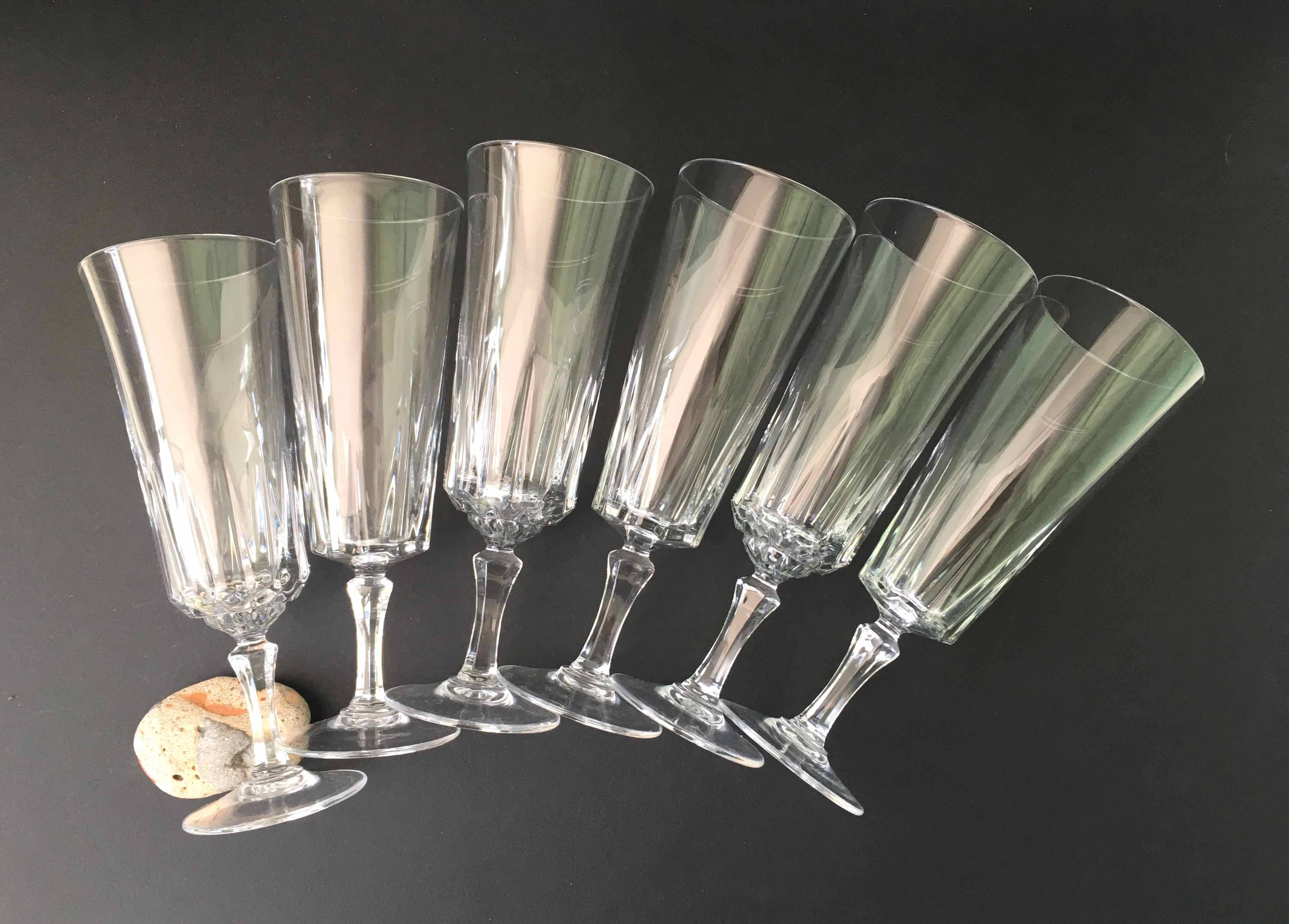6 cut crystal champagne flutes